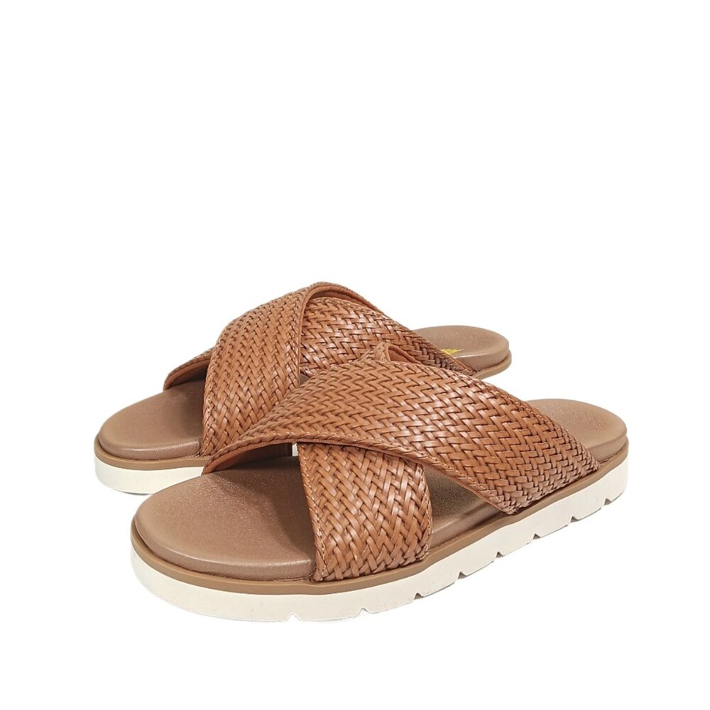 Volatile Aushan Criss Cross Sandals Womens 6 Tan Woven Straps Comfort Mules New